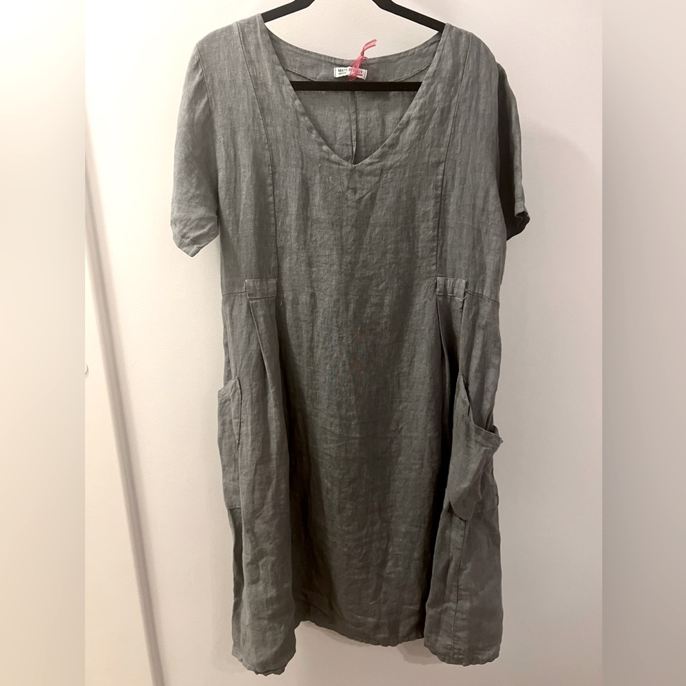 Made in Italy 100% Linen Dress Lagenlook Boho NWT Large L Cottagecore Peasant